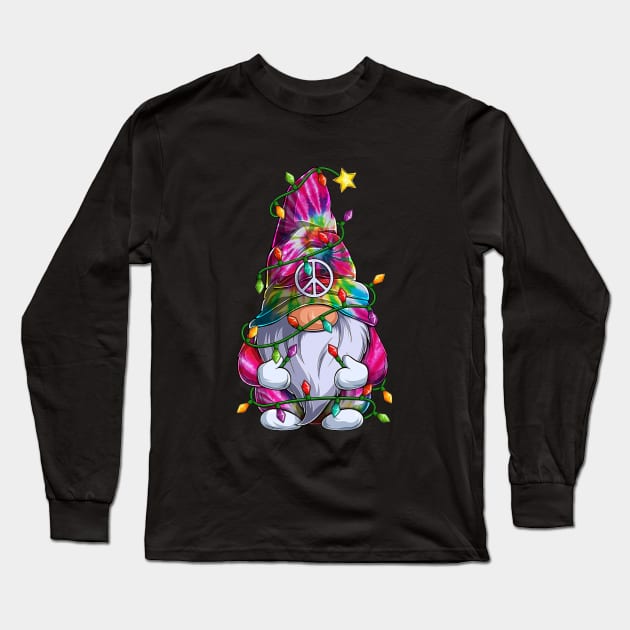 Cute Tie Dye Gnome Christmas Lights Xmas Gnome Lover Long Sleeve T-Shirt by Magazine